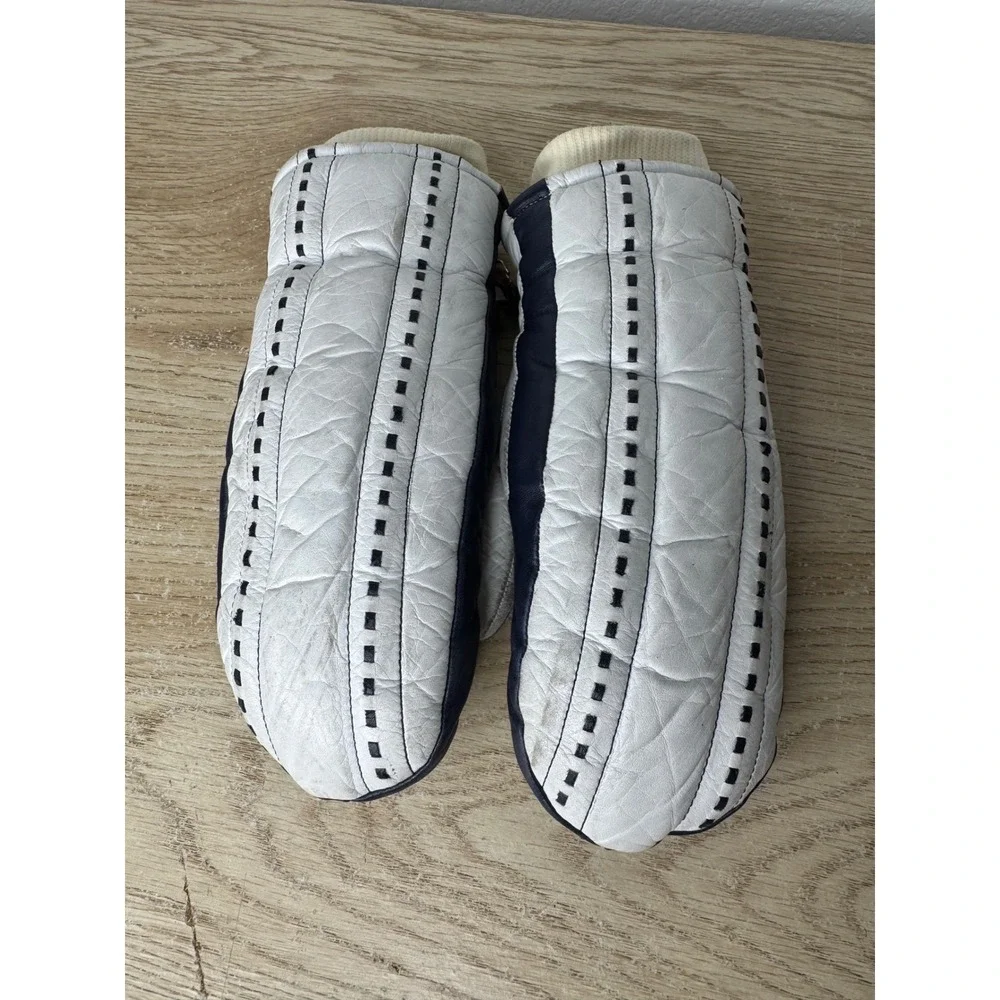 Vintage Aris Leather Ski Mittens Womens Medium White‎ Navy Blue Softan Japan